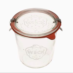 Weck 742 Mold Jar - .5 Liter, Set of TWO glass jars with lids and clips NWOT